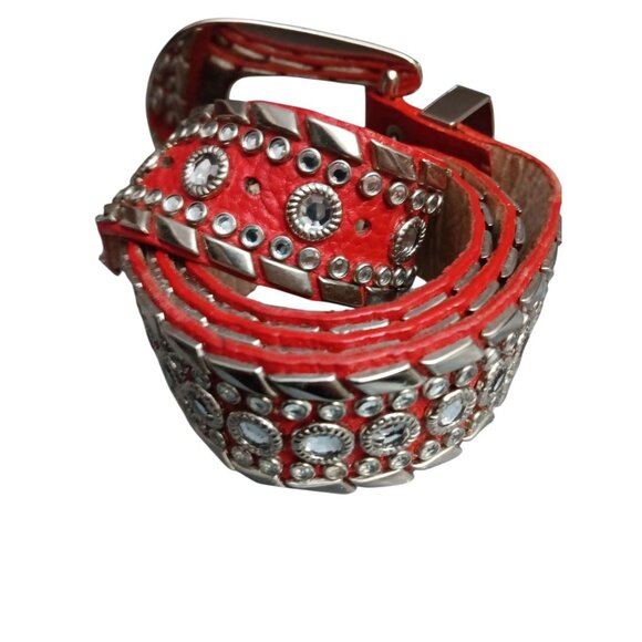 Womens Western Rodeo Cowgirl Belt Bling Rhinestones Italian Pebbled Leather 38\